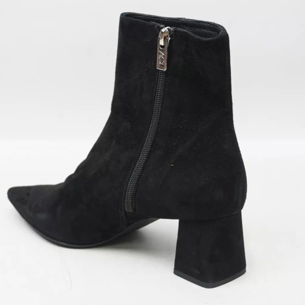 AGL Mimma Suede Pointed Toe Block Heel Bootie, Black EU 37, right. EU38.5 left